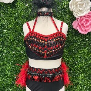 Glamour Black and Red Jeweled Dance Costume Set